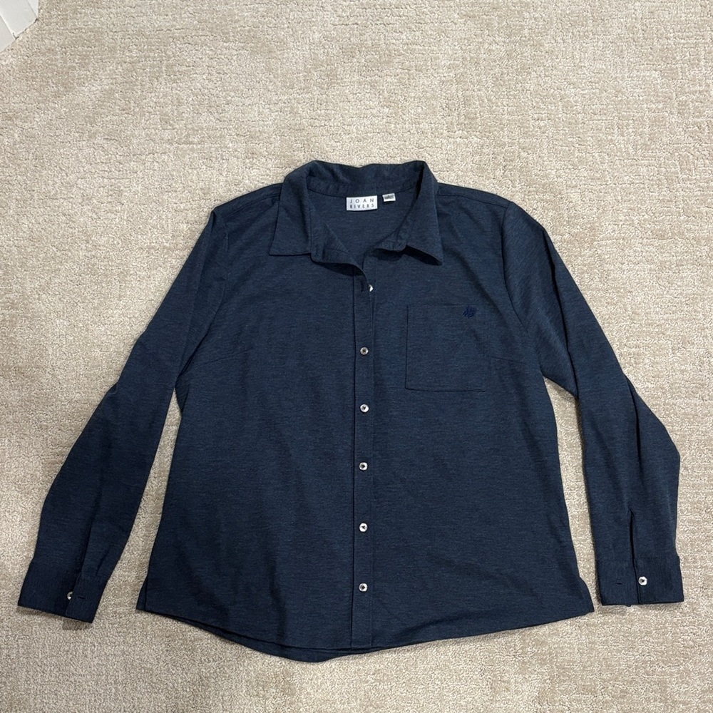 Joan Rivers Dark Blue Casual Button Down Shirt